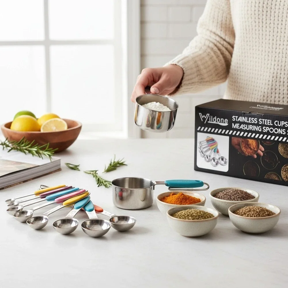 Wildone Measuring Cups Spoons Set 16pc Stainless Steel Multicolor New